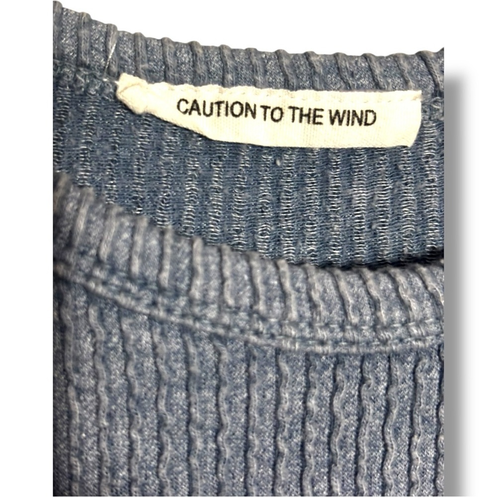 Caution To The Wind Blue Sleeveless Crewneck Casual Ribbed Knit Top - Picture 3 of 15